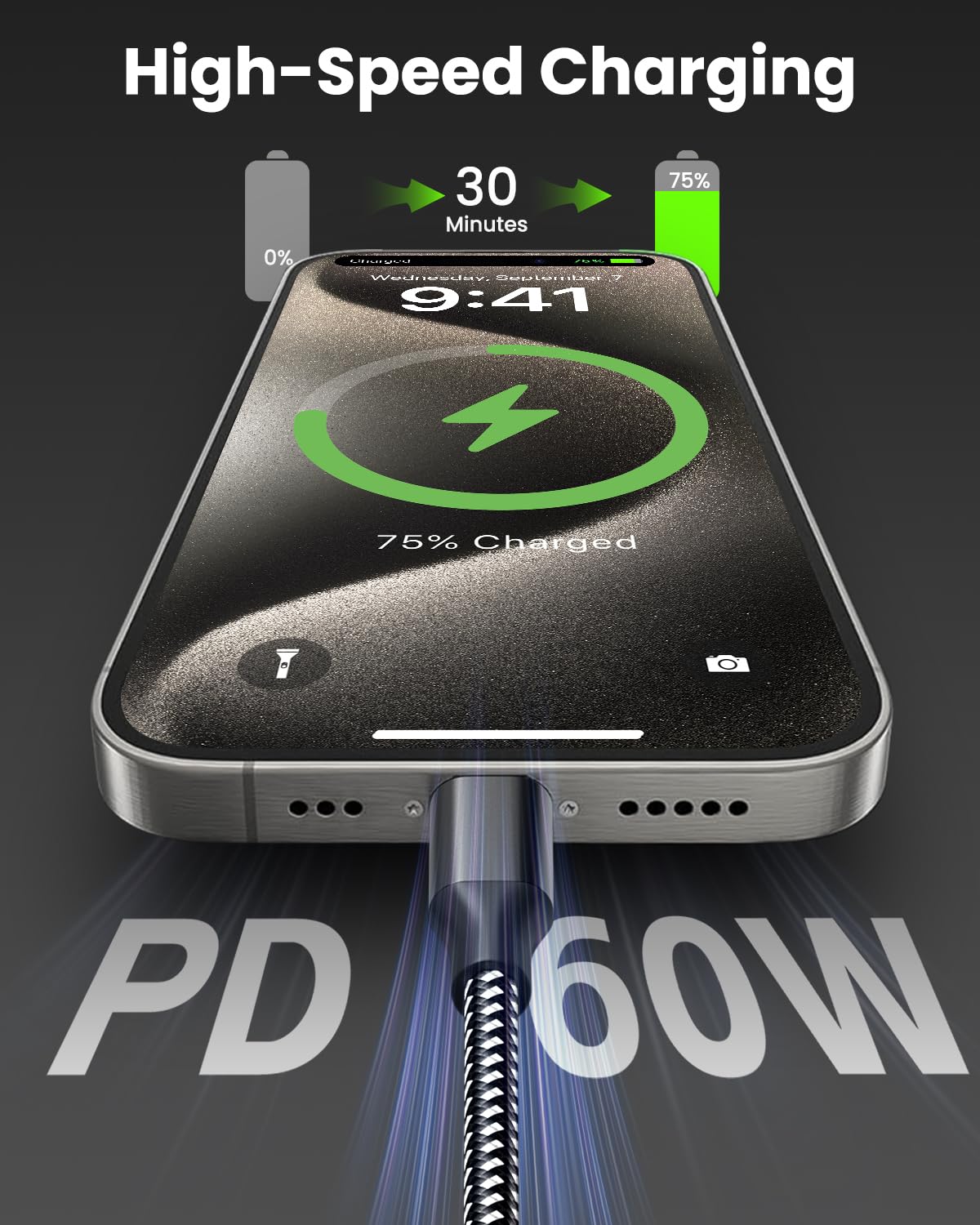 60W USB C to USB C Cable 10ft 3 Pack Fast Charging Braided Cord