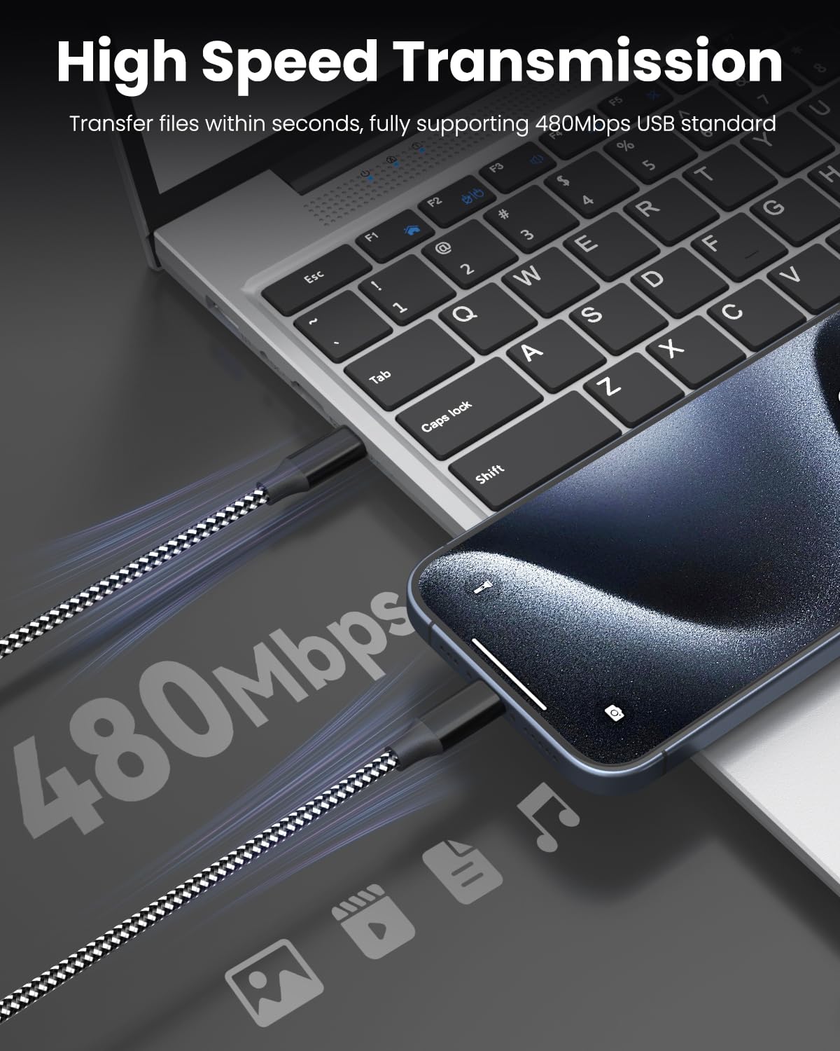 60W USB C to USB C Cable 10ft 3 Pack Fast Charging Braided Cord